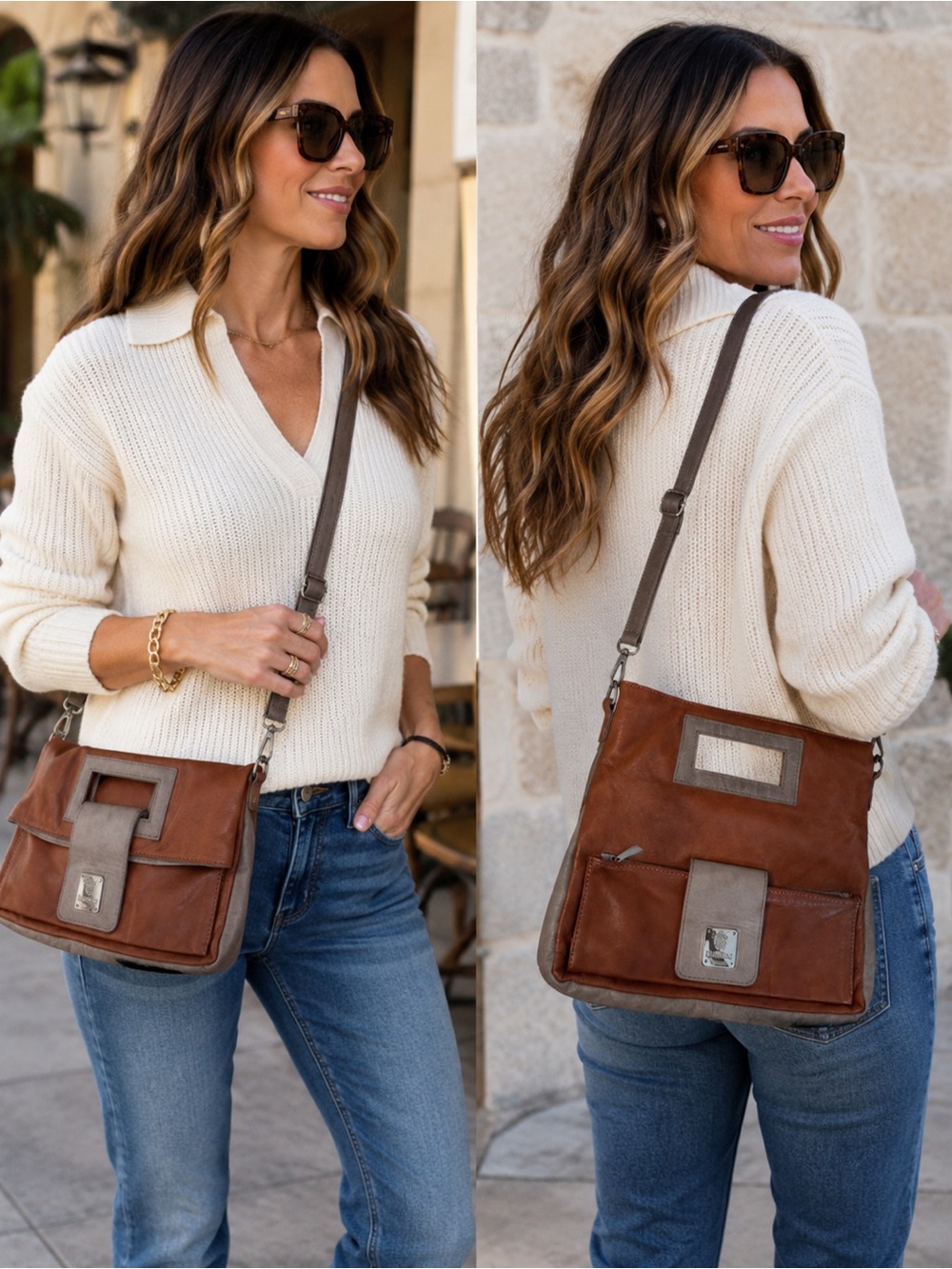 I Medici Firenze Italian Natural Leather Versatile 3 in 1 Bag - Made in Italy